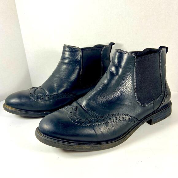 HUSH PUPPIES dark academia womens Oxford black leather ankle booties Victorian - Picture 1 of 8